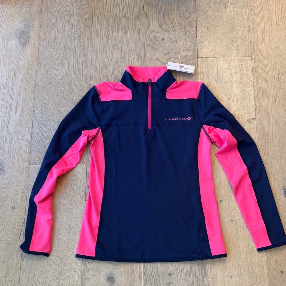 Vineyard Vines Women’s Performance Quarter-Zip – Navy & Bright Pink – Small NWT